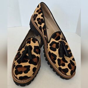 Jon Josef Leopard Print Calf Hair Tassel Loafers Lug Sole